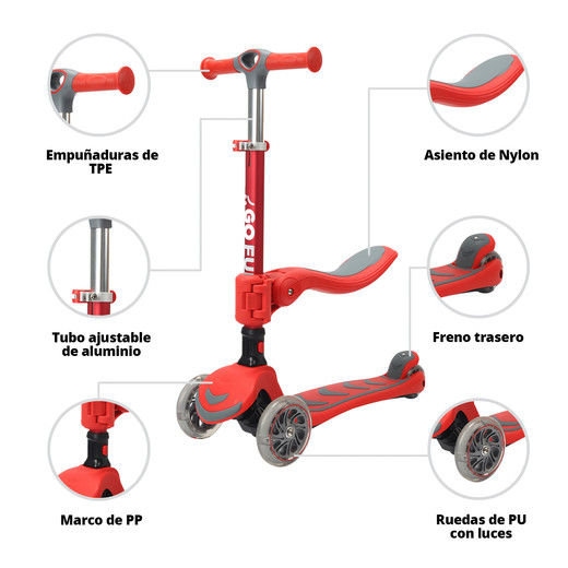 Scooter Infantil 2 en 1 GOFUN Rojo