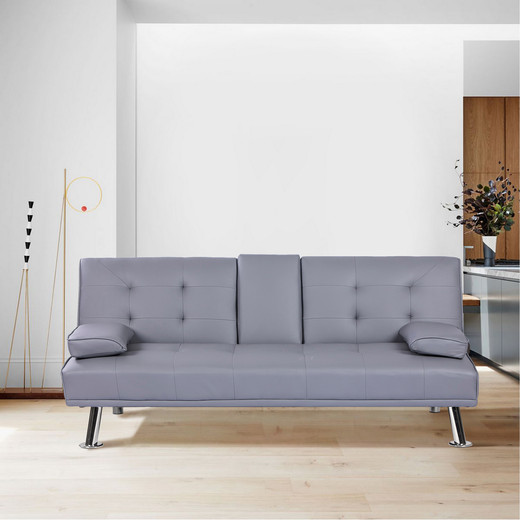Futón con Apoya Vasos de PU 72x79x167 cm Gris