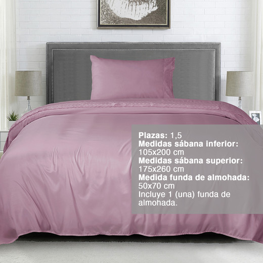 Sábana Broderie 1,5 Plazas Lila