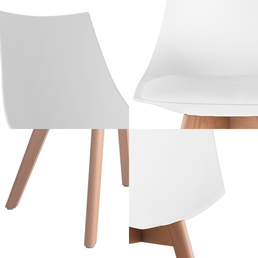 Pack 4 Silla Comedor con Patas de Madera Blanco
