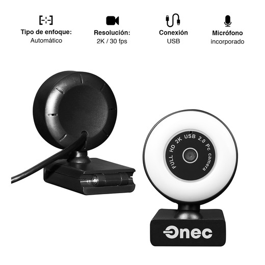 Web Cam Tik Tok 2560P 2K Aro de Luz y Trípode Beacon Negro