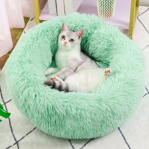 Cama Mascotas Antiestres Circular Felpa M Verde