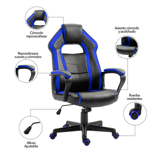 Silla Gamer Revolution Game Altura Ajustable Azul