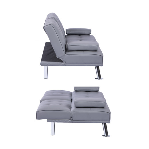 Futón con Apoya Vasos de PU 72x79x167 cm Gris