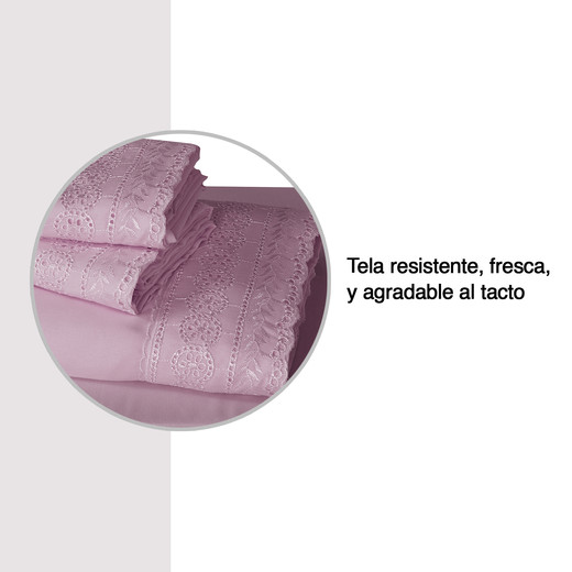 Sábana Broderie 1,5 Plazas Lila