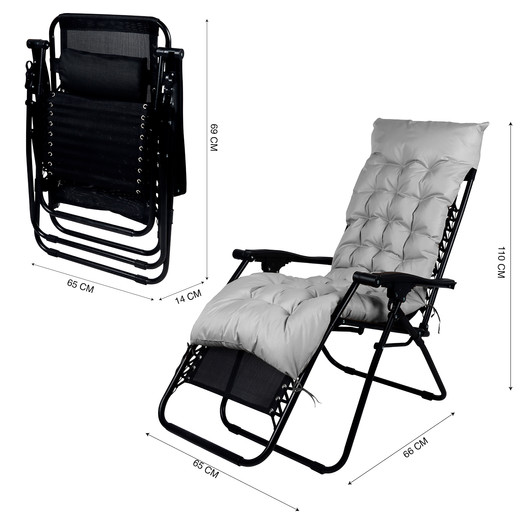 Reposera Plegable con Acolchado - Gris