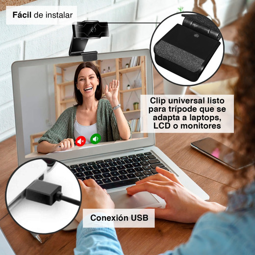 Cámara Web de 2560P 2K con Trípode Beacon Negro