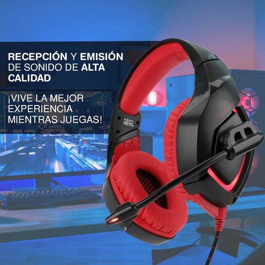 Audífonos Gamer L1B Luces Led con Micrófono Rojo
