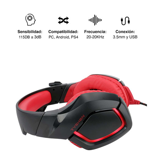 Audífonos Gamer L1B Luces Led con Micrófono Rojo