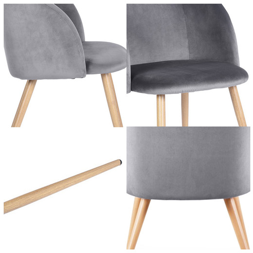 Pack 2 Sillas Comedor Lounge Terciopelo Gris