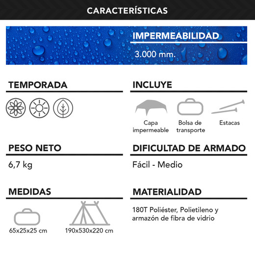 Carpa 8 Personas Camping Outdoor Azul
