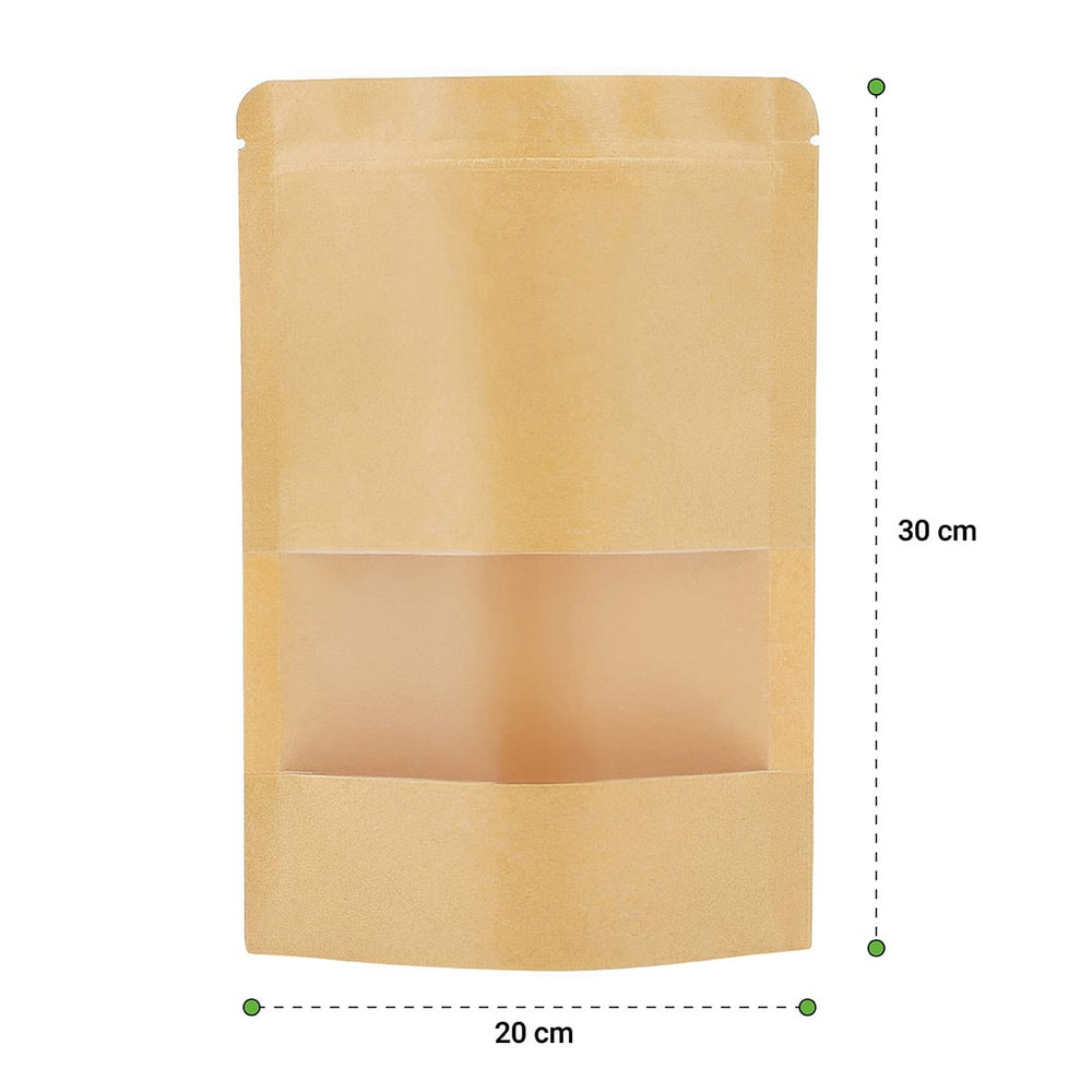 Bolsas DoyPack Kraft con Ventana 20x30x5 cms. (100 unidades)