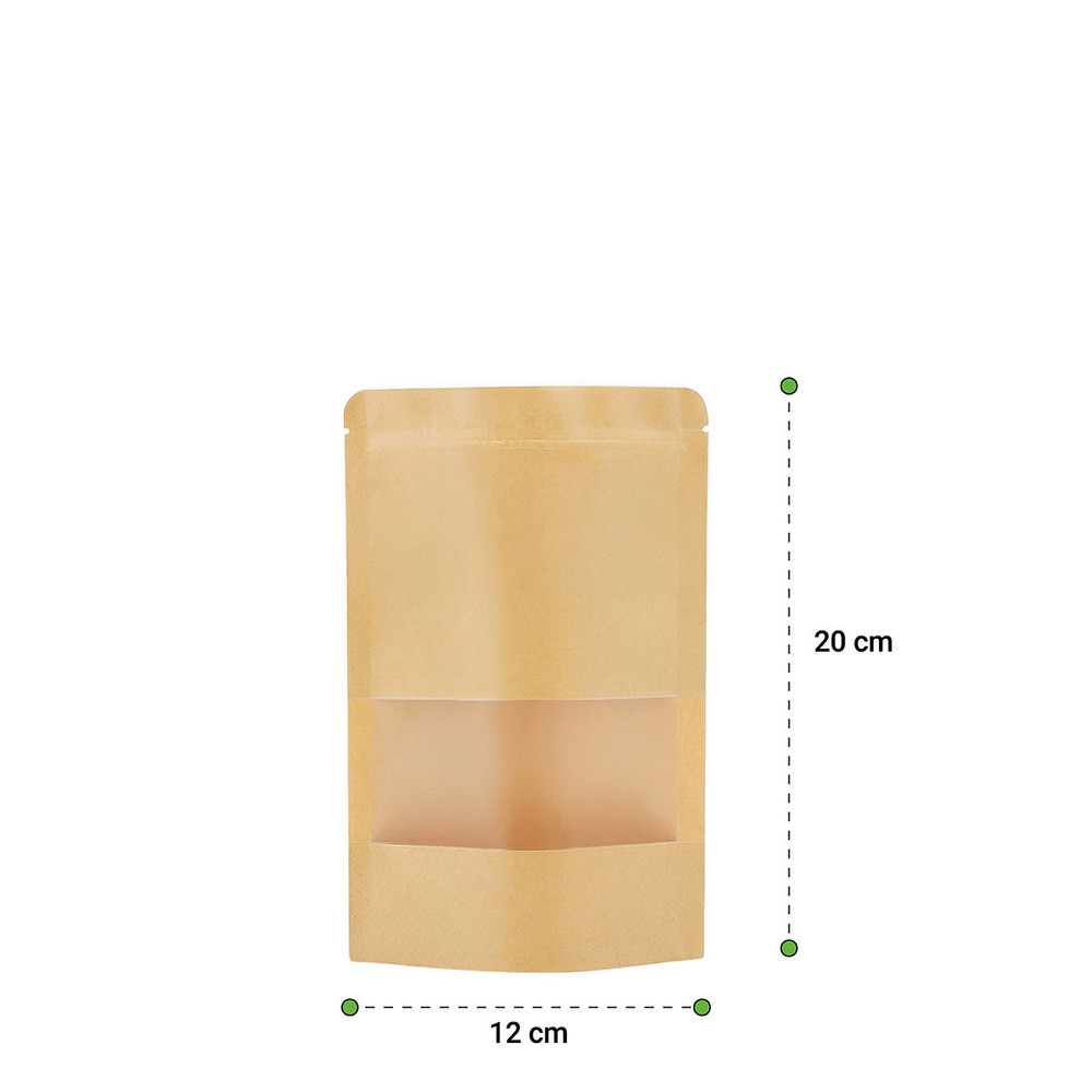 Bolsas DoyPack Kraft con Ventana 12x20x4 cms. (100 unidades)