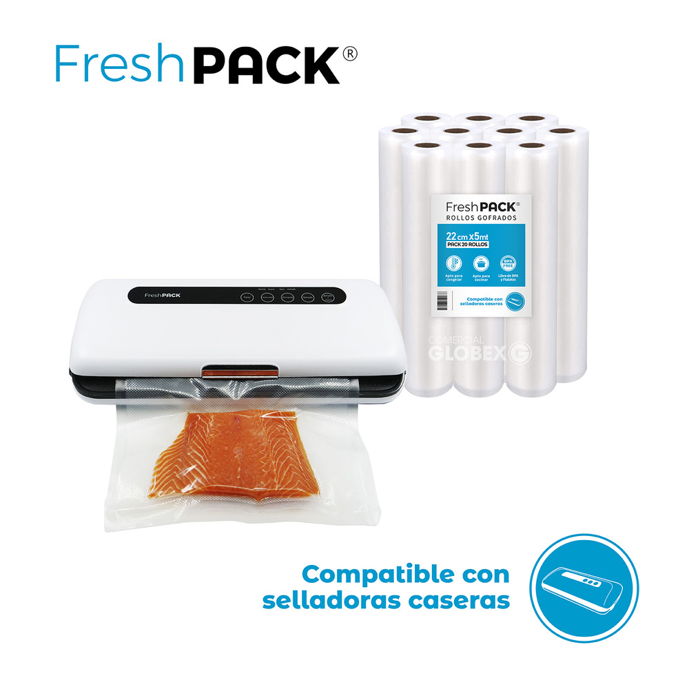 Pack 20 rollos gofrados 22cms X 5mts para envasado al vacío