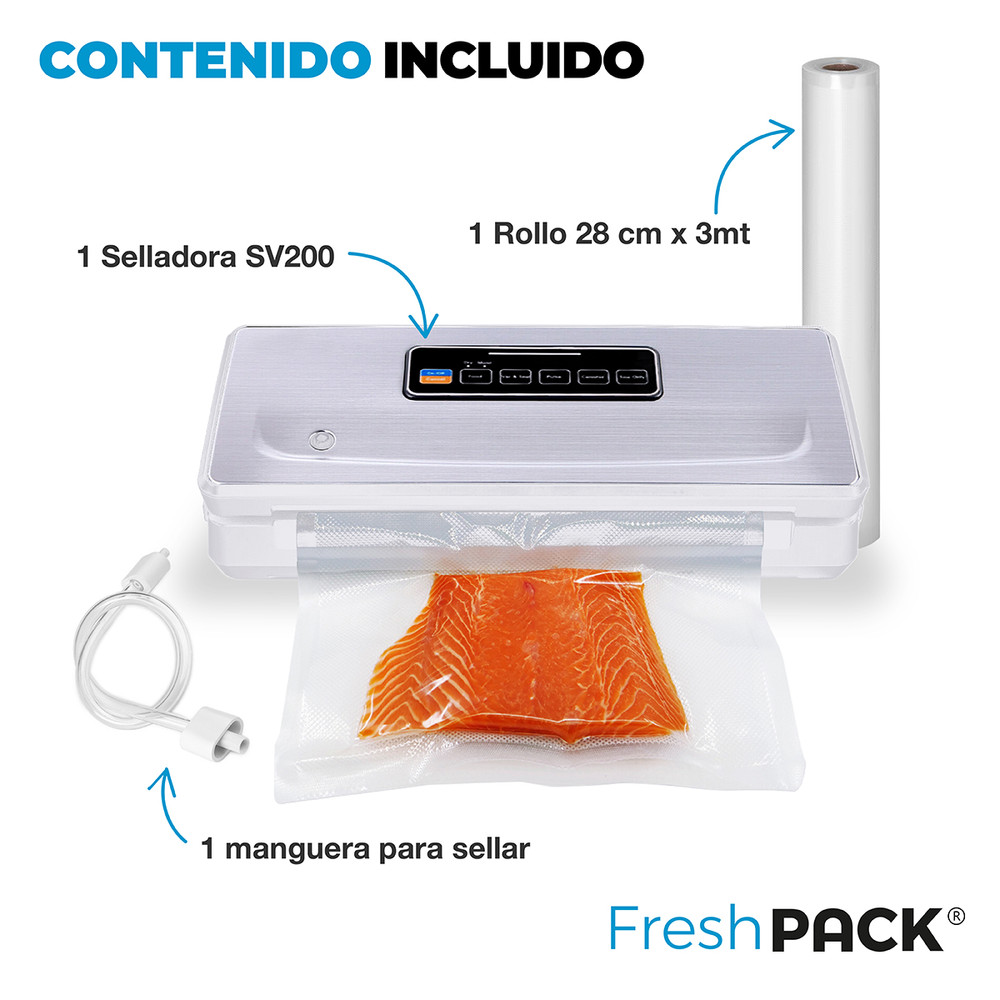 Selladora al vacío inalámbrica FreshPack SV200 + 3 rollos 22 cm