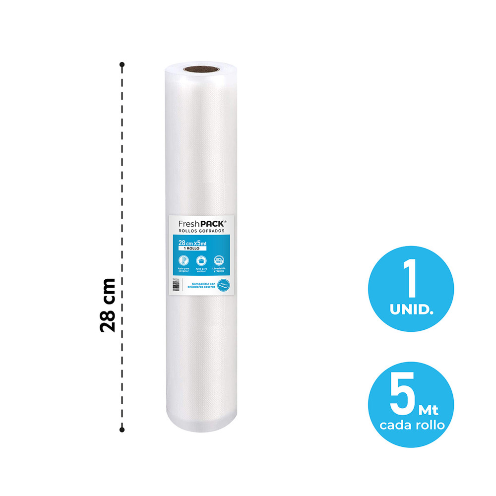 Rollo Gofrado FRESHPACK 28cms X 5mts para envasado al vacío