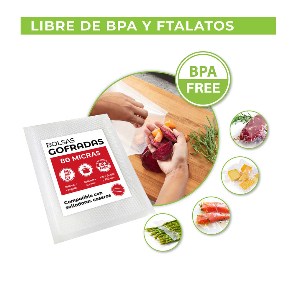 Pack 100 bolsas vacío gofradas genéricas 20x30 cms. - 80 micras