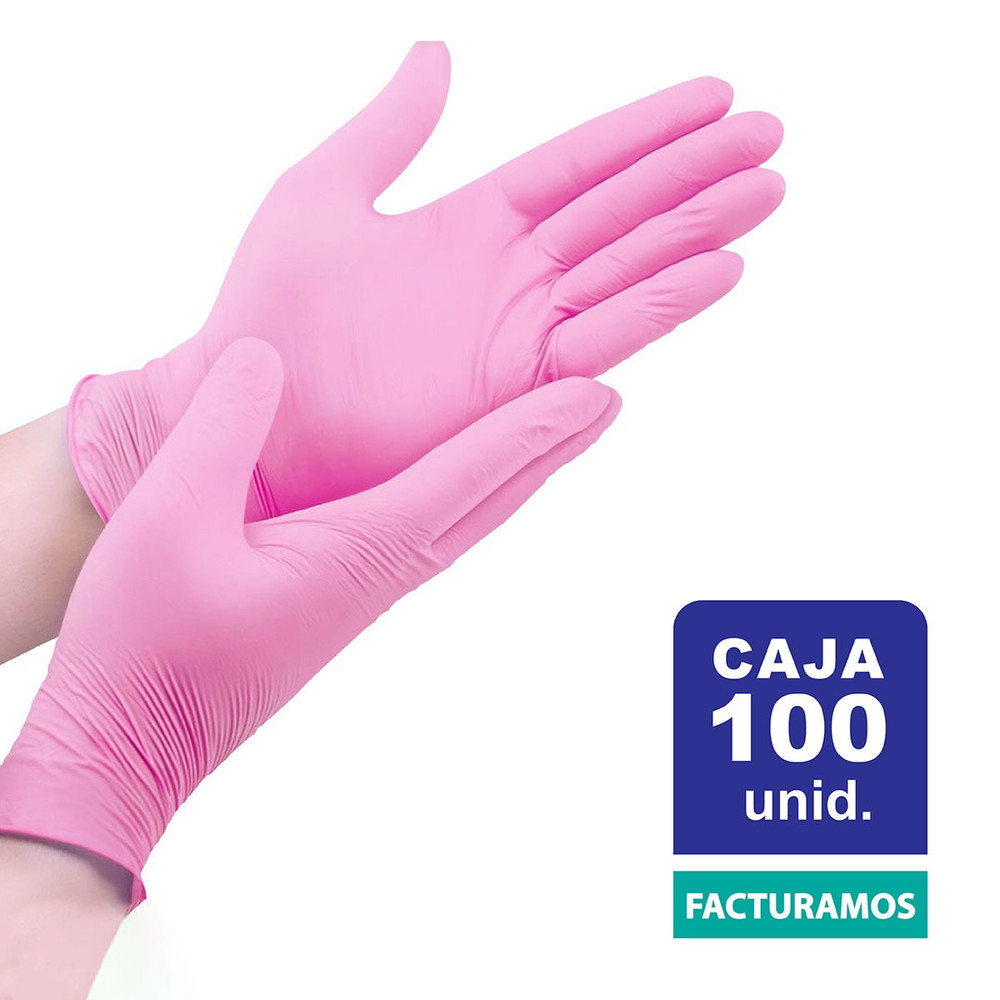 Caja 100 Guantes De Nitrilo Rosados (diferentes tallas)