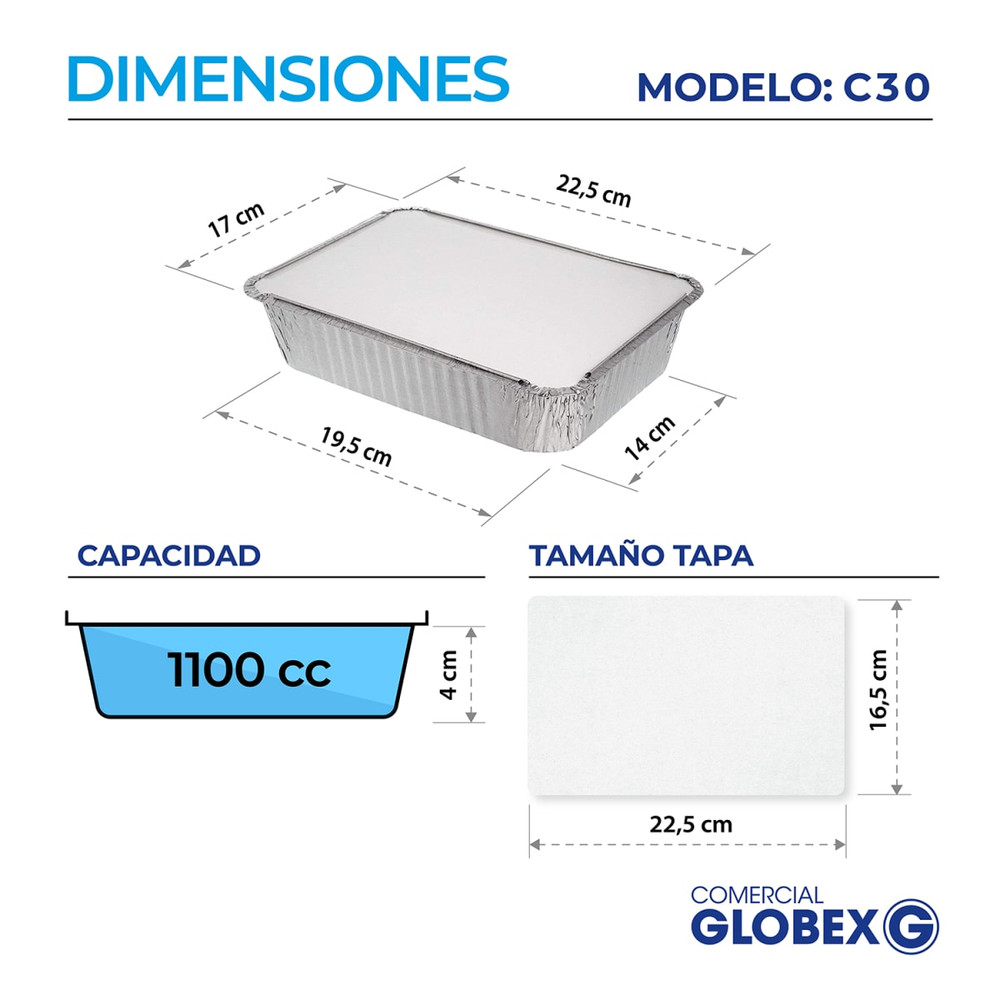 Bandeja De Aluminio C30 Con Tapa Termolaminada (125 unidades)