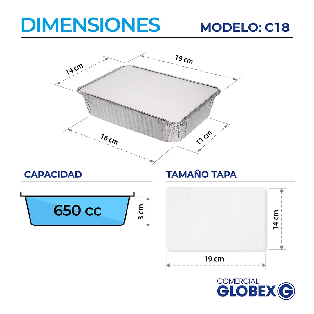 Bandeja De Aluminio C18 Con Tapa Termolaminada (125 unidades)