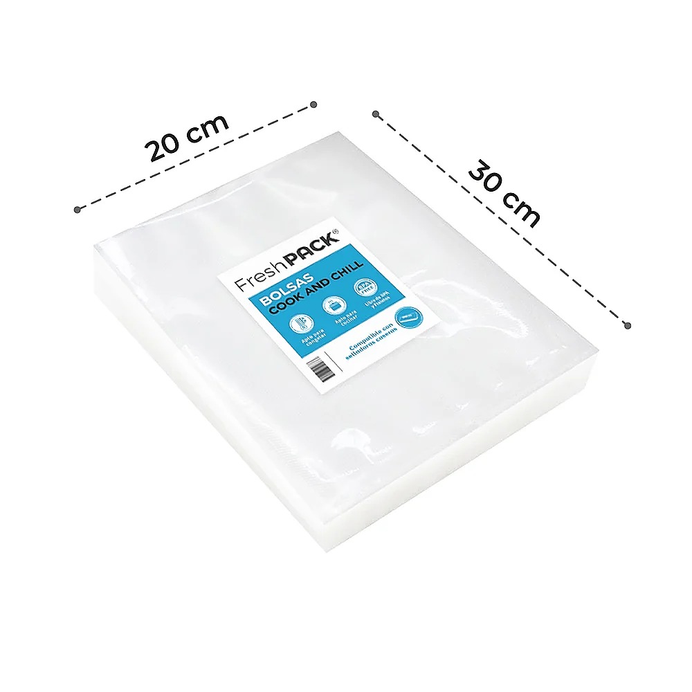 Pack 100 bolsas vacío lisas cook and chill 20x30 - 60 micras