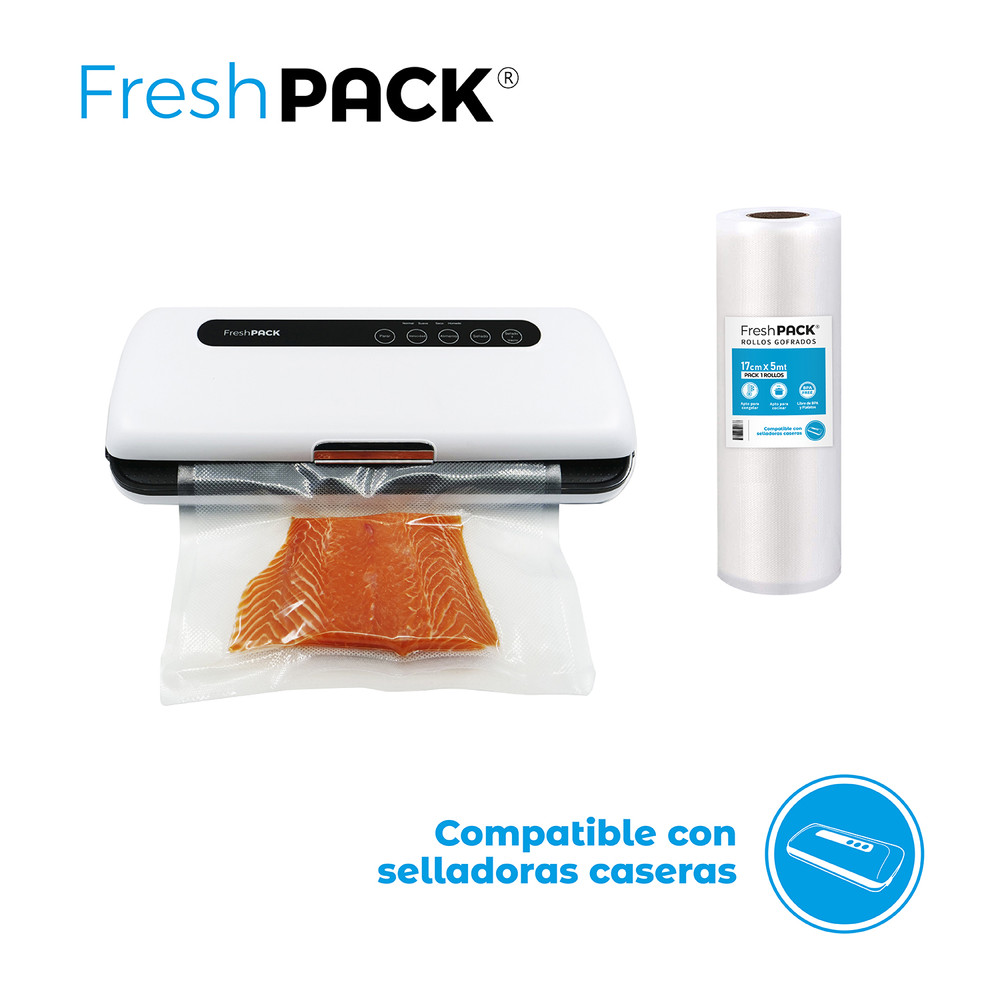 Pack 5 rollos gofrados FRESHPACK 17cms X 5mts para envasado al vacío