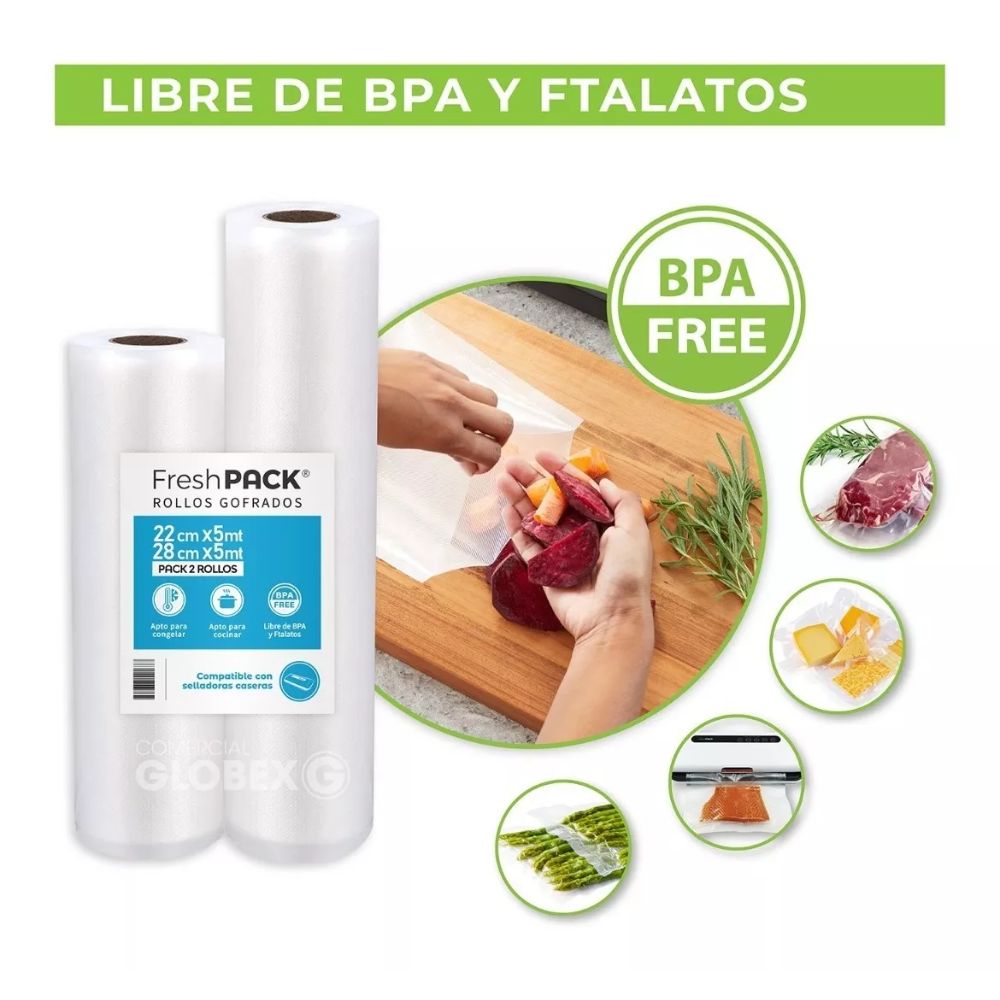 Pack 2 Rollos Bolsa Vacio 1 De 22cm X 5mt + 1 De 28cm X 5mt