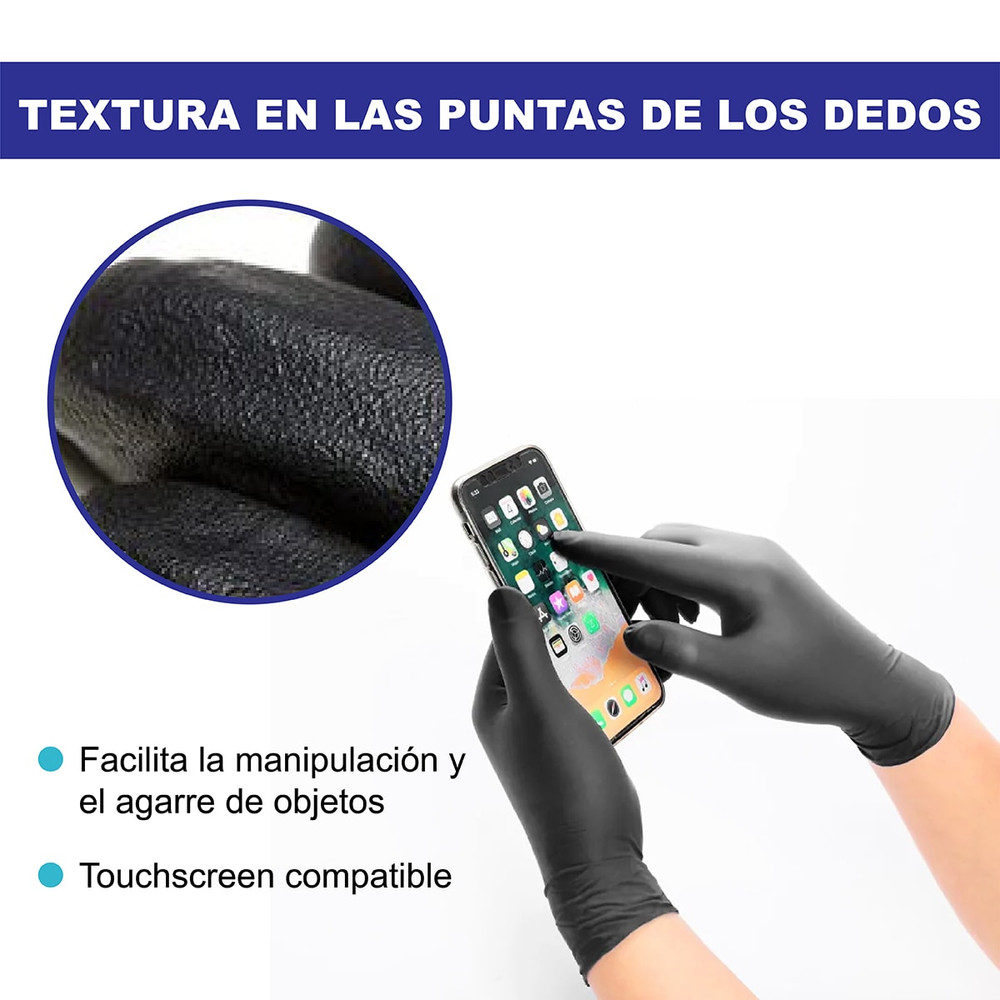 Caja 100 Guantes De Nitrilo Negros (diferentes tallas)