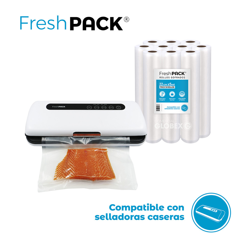 Pack 10 rollos gofrados 22cms X 5mts para envasado al vacío