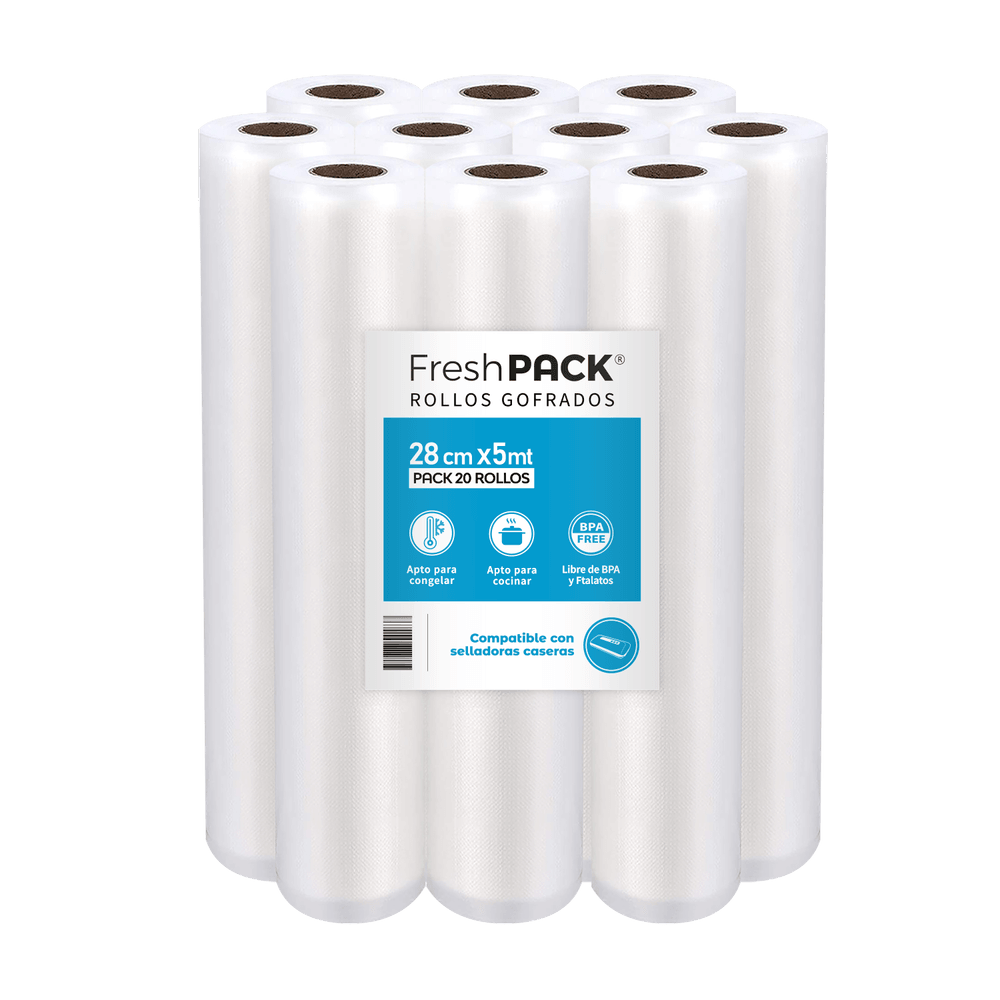 Pack 10 rollos gofrados 28cms X 5mts para envasado al vacío