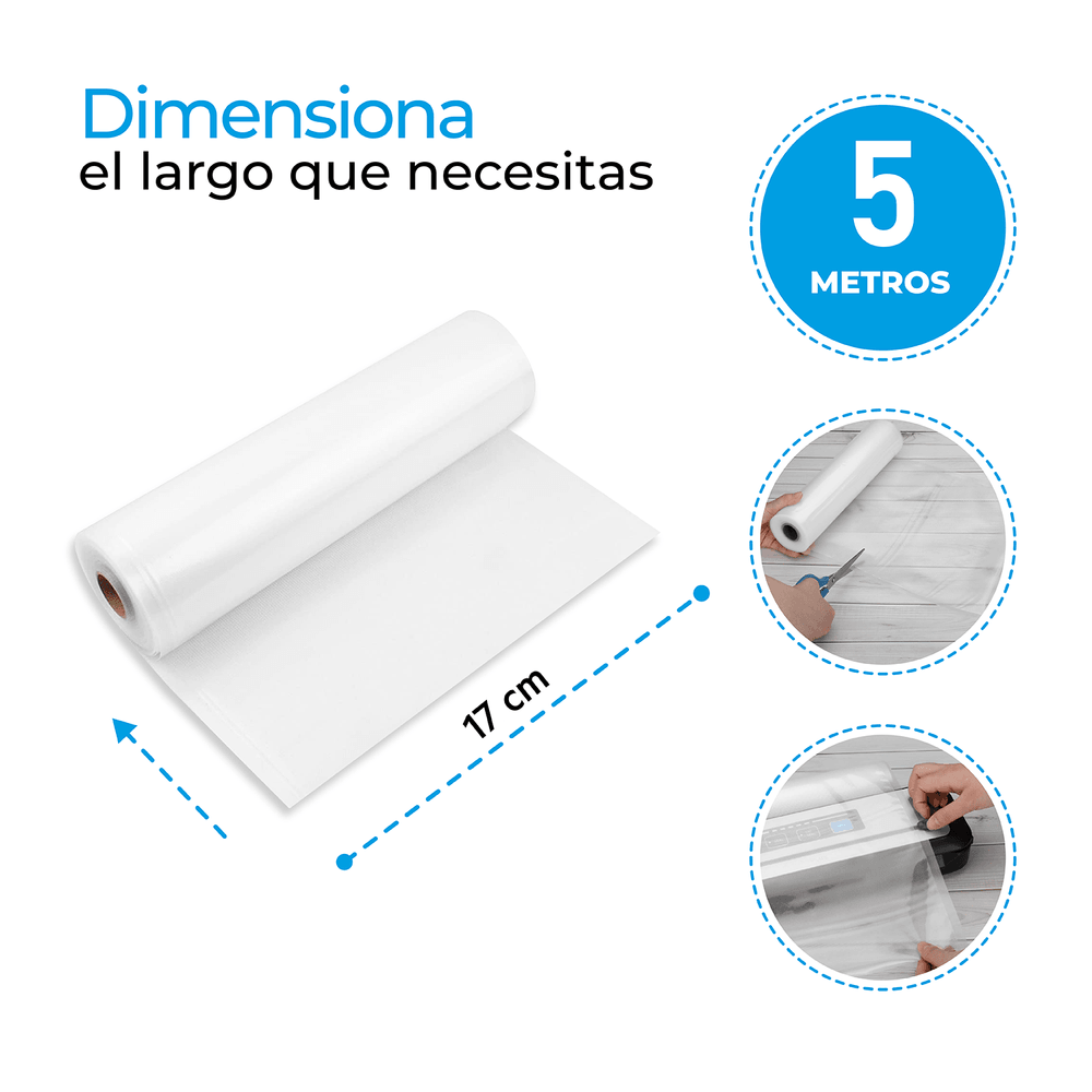 Pack 5 rollos gofrados FRESHPACK 17cms X 5mts para envasado al vacío