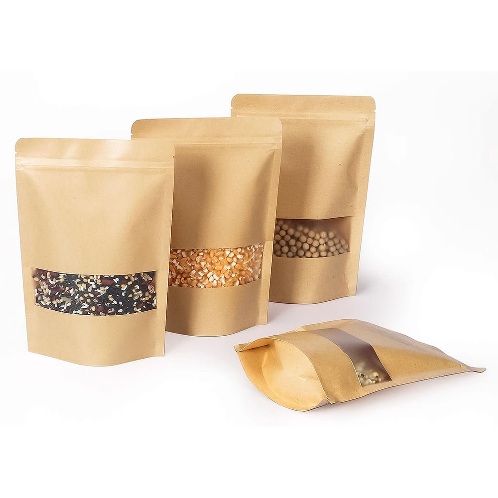 Bolsas DoyPack Kraft con Ventana 12x20x4 cms. (100 unidades)