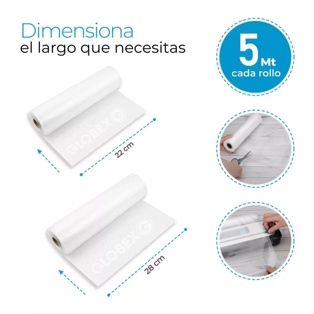 Pack 2 Rollos Bolsa Vacio 1 De 22cm X 5mt + 1 De 28cm X 5mt