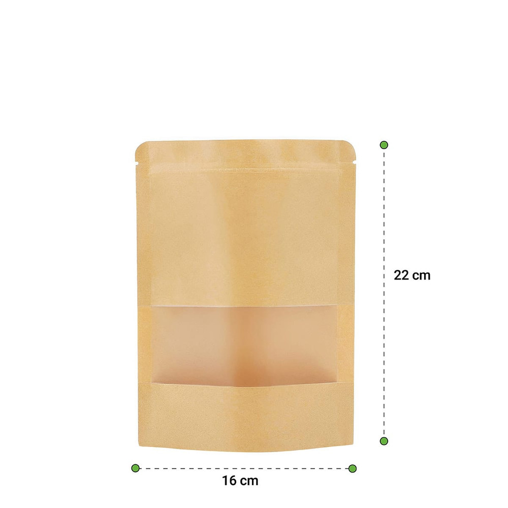 Bolsas DoyPack Kraft con Ventana 16x22x4 cms. (100 unidades)