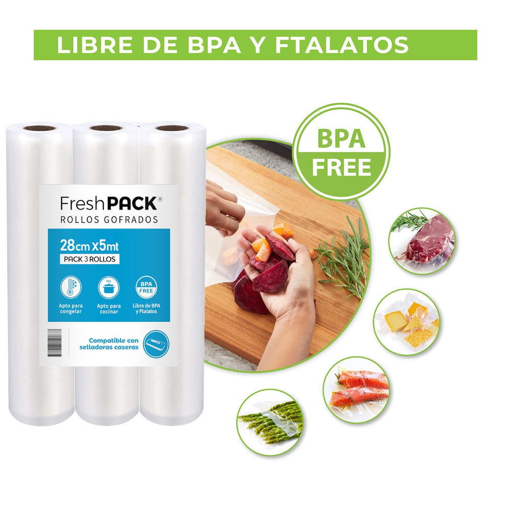 Pack 3 Rollos Bolsa Vacio 28cm X 5mt