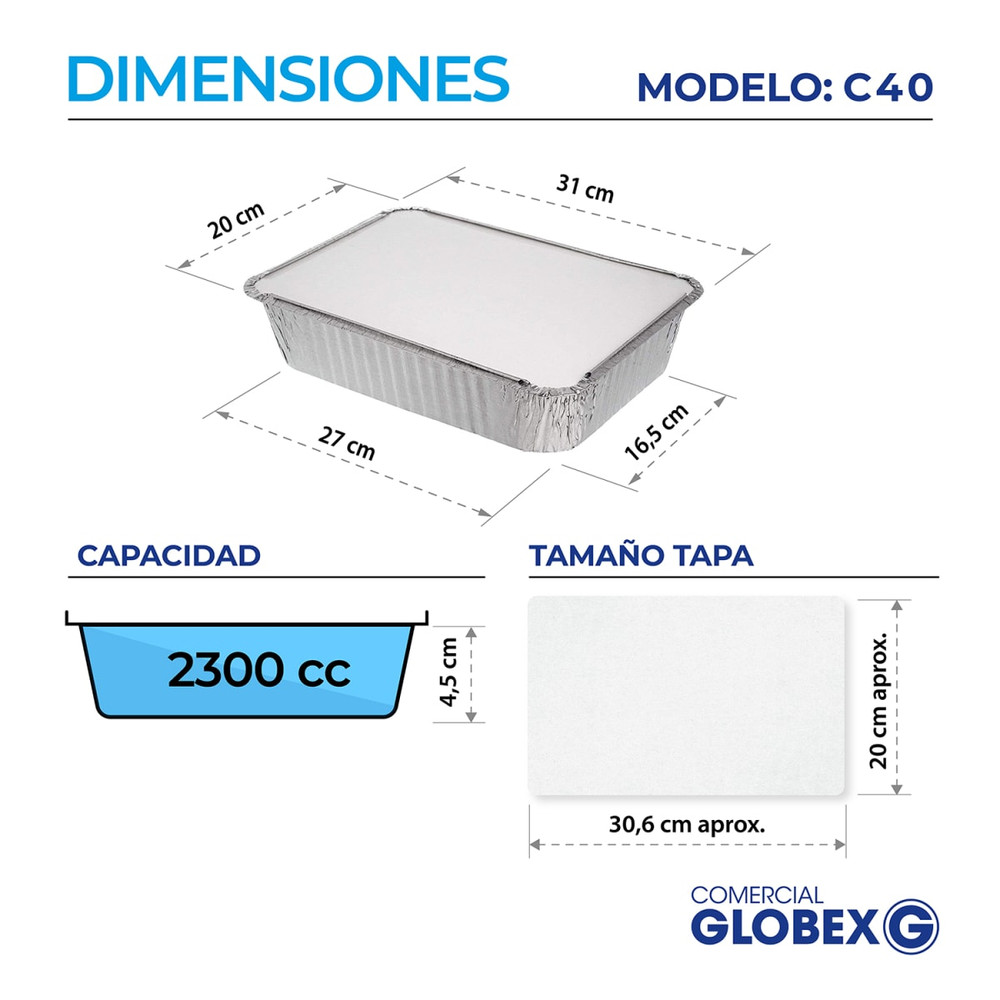 Bandeja De Aluminio C40 Con Tapa Termolaminada (100 unidades)