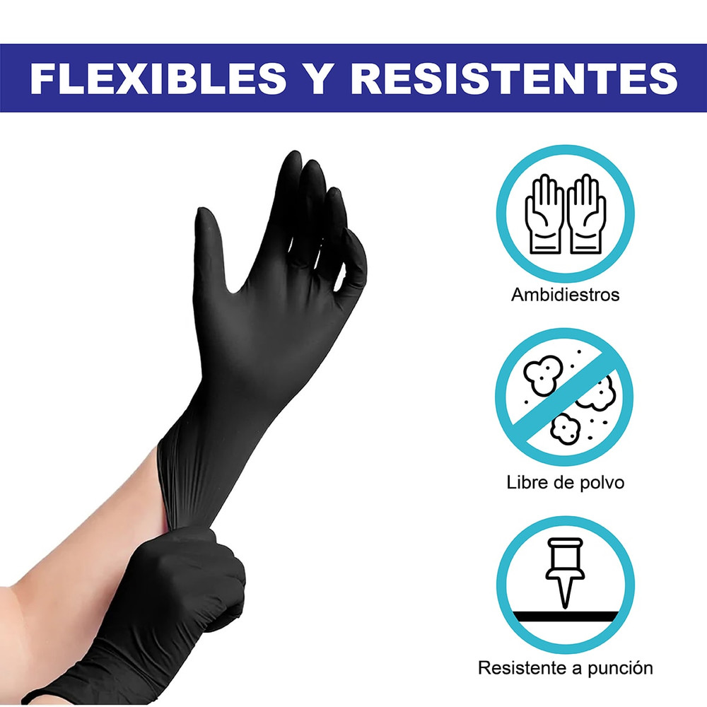 Caja 100 Guantes De Nitrilo Negros (diferentes tallas)