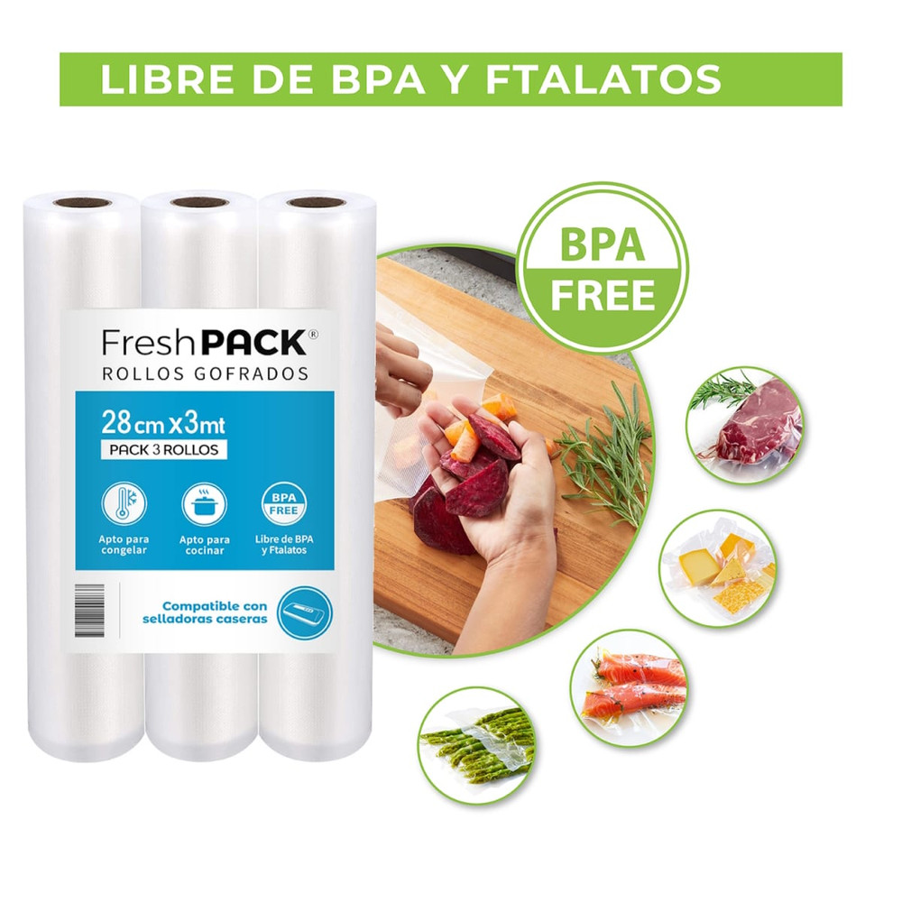 Pack 3 Rollos Bolsa Vacio 28cm X 3mt