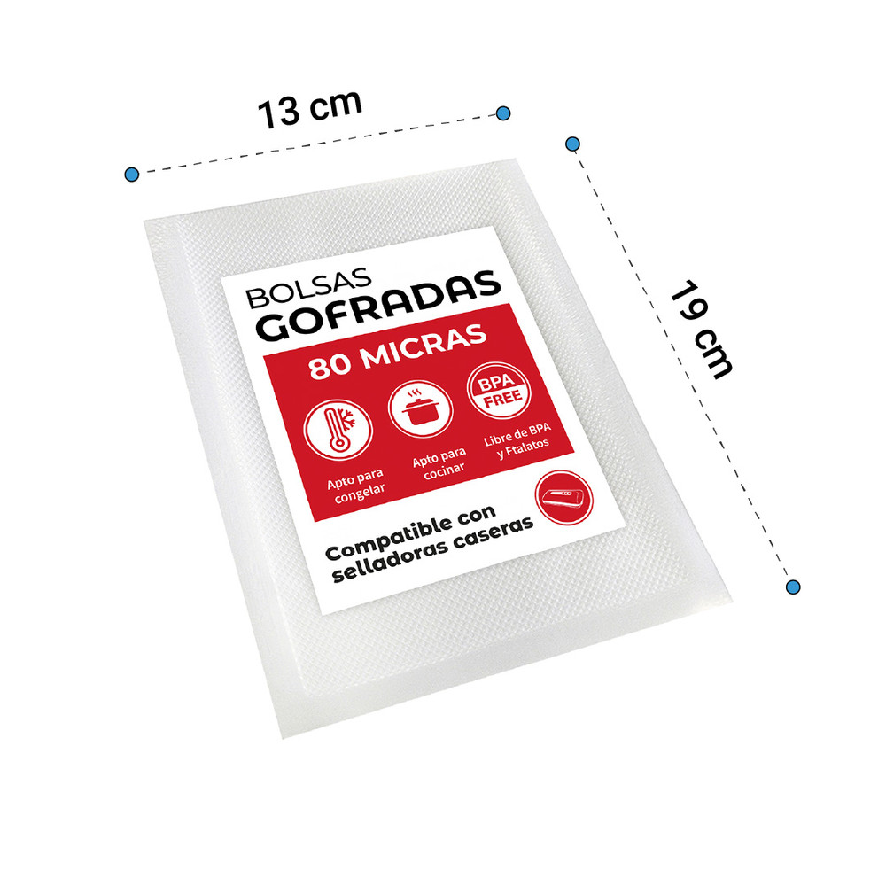 Pack 100 bolsas vacío gofradas genéricas 13x19 cms. - 80 micras