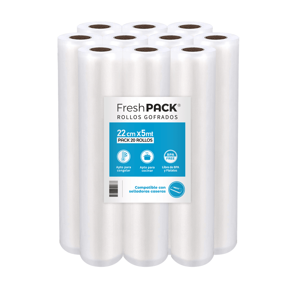 Pack 20 rollos gofrados 22cms X 5mts para envasado al vacío