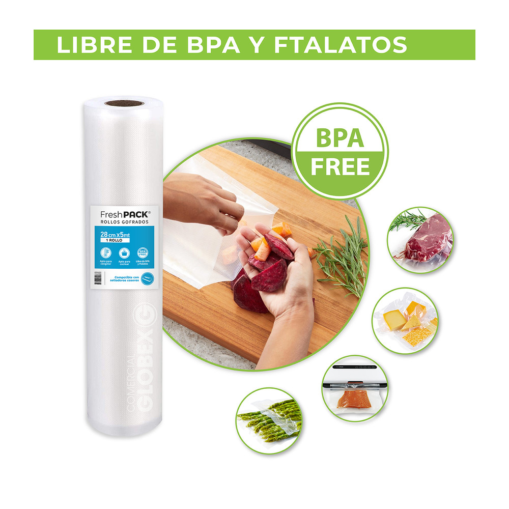 Rollo Gofrado FRESHPACK 28cms X 5mts para envasado al vacío