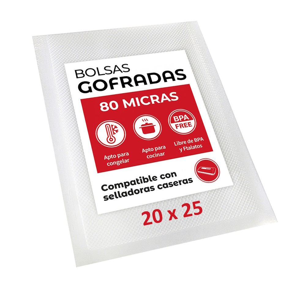 Pack 100 bolsas vacío gofradas genéricas 20x25 cms. - 80 micras