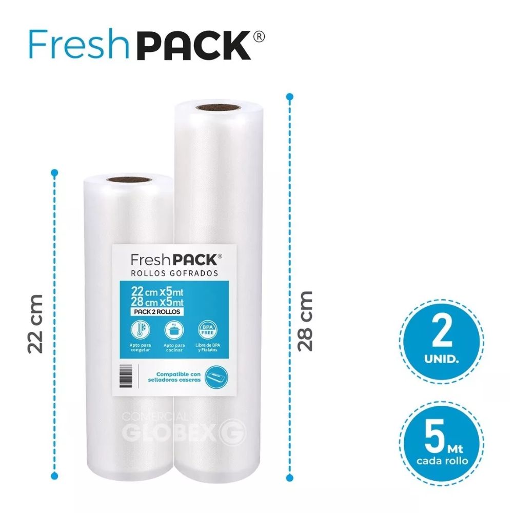 Pack 2 Rollos Bolsa Vacio 1 De 22cm X 5mt + 1 De 28cm X 5mt