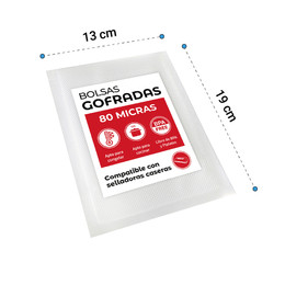 Pack 100 bolsas vacío gofradas genéricas 13x19 cms. - 80 micras