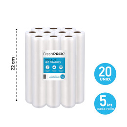 Pack 20 rollos gofrados 22cms X 5mts para envasado al vacío