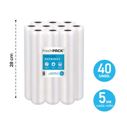 Pack 40 rollos gofrados 28cms X 5mts para envasado al vacío