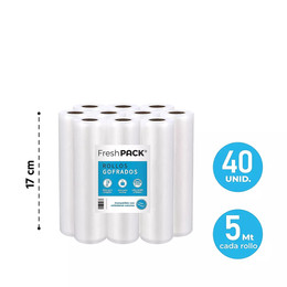 Pack 40 rollos gofrados 17cms X 5mts para envasado al vacío