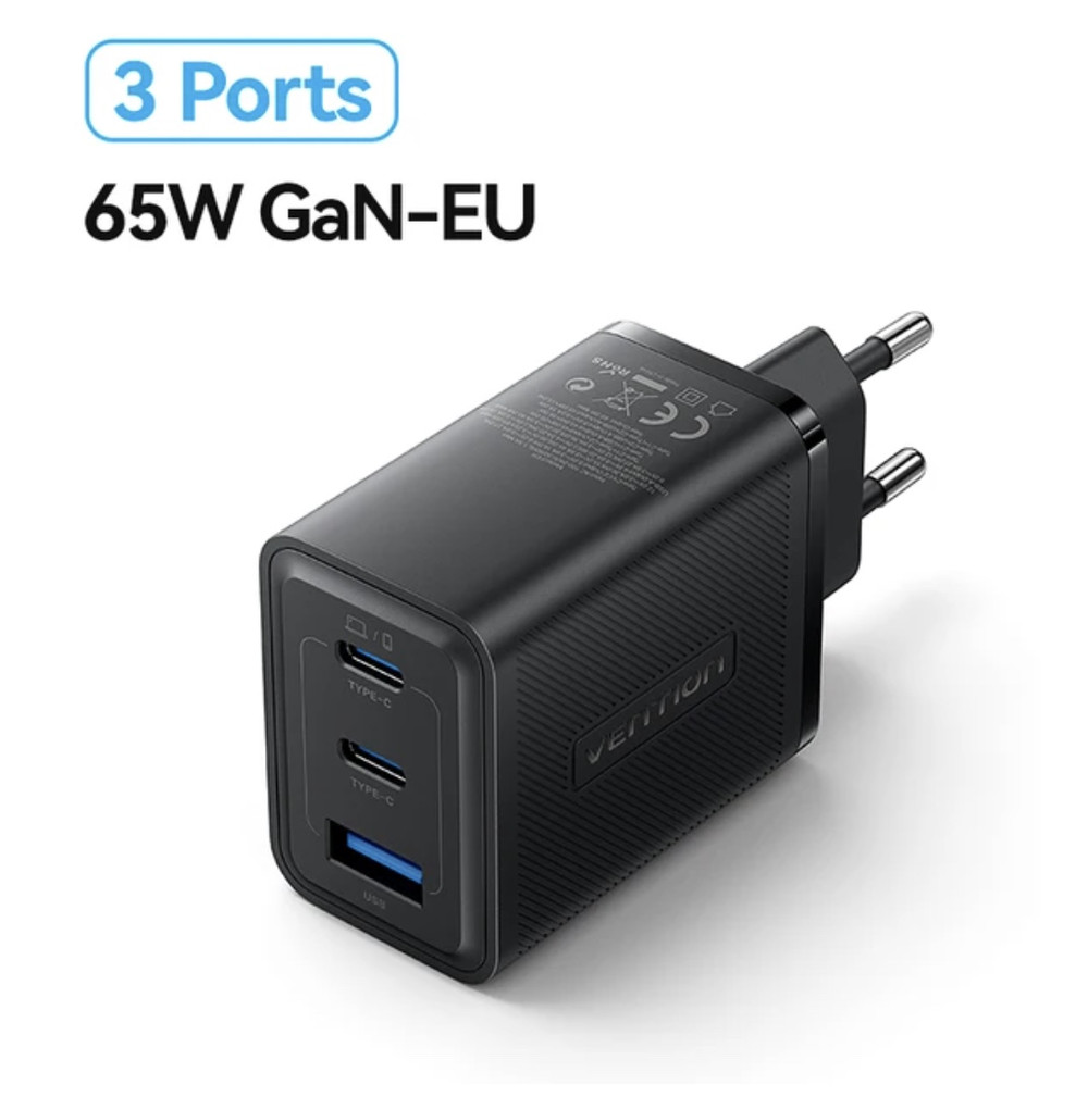 Cargador de pared USB C de 65 W GaN de 3 puertos para MacBook, iPad Pro, iPhone 14 13 12 Pro Max, Galaxy S22 S20 Note 20, Dell XPS - Cargador de viaje compacto para Notebooks y más