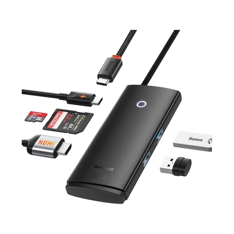 DOCK BASEUS USB C 6 EN 1, HUB USB PARA LAPTOP CON HDMI 4K, PD DE 100 W, 2 RANURAS P SD/TF, BASE USB C PARA MACBOOK PRO, IPAD MINI, DELL, HP, SURFACE Y MÁS DISPOSITIVOS USB C