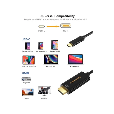  CABLE USB C A HDMI 4K,1080P ,Thunderbolt 3/4 Compatible MAC,SAMSUNG, WINDOWS,ETC  1.8 MTS Cable Creation - vista alternativa